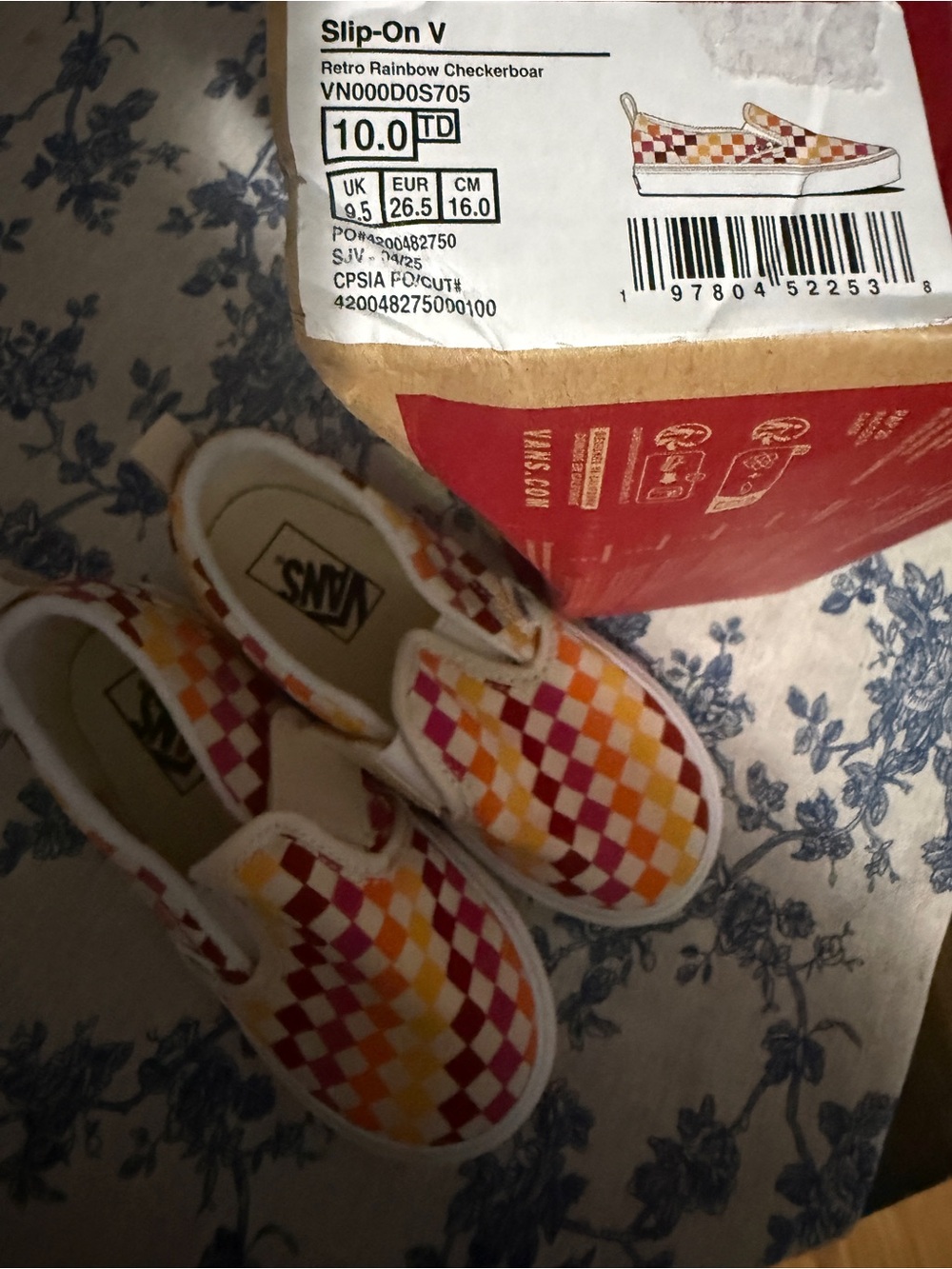 New! Vans Kids Slip-On Checkerboard Sneakers - Pink, Orange, Yellow - Picture 2 of 2